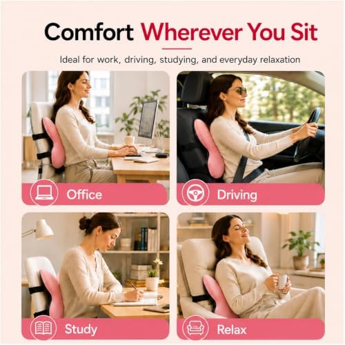 Back Support for Office Chair,Lumbar Support Pillow for Office Chair,Back Pillow for Chair,Memory Foam Back Cushion for Car Seat,Computer Chair Cushion,Removable &Washable Cover (Enhanced Pink) - Image 5