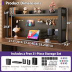 Desk Shelf-Includes a Pegboard and 31-Piece Storage Set, Desk Shelf Organizer for Top of Desk, Desk Hutch for Office & Home Office&Dorm (2-Tier Black Frame + Walnut Board 45.3×9.8×26") - Image 2