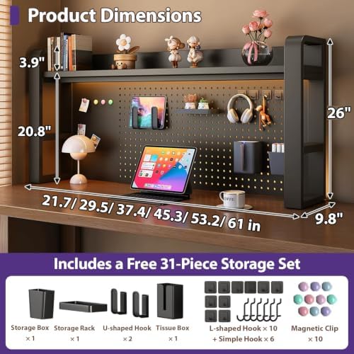 Desk Shelf-Includes a Pegboard and 31-Piece Storage Set, Desk Shelf Organizer for Top of Desk, Desk Hutch for Office & Home Office&Dorm (3-Tier Black Frame + Walnut Board 45.3×9.8×36.6") - Image 2