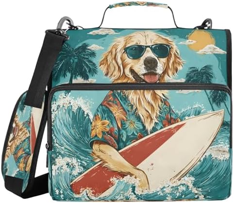 3-Ring Zipper Binder with Shoulder Strap Zip-Up Expanding File Folder Organizer Storage Fireproof Accordion Trapper Keeper Home School Office Three Butterfly (Puppy Surfboard) - Image 2