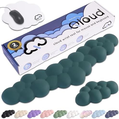 Cloud Keyboard Wrist Rest – Create-ables Qloud Cloud Wrist Rest for Computer Keyboard and Mouse, Ergonomic Memory Foam Wrist Pad with Non-Slip Base, Includes Cloud Mouse Pad – Dark Teal by Create-ables