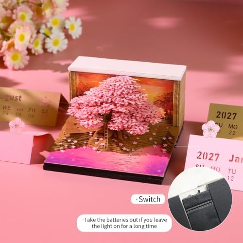 2027 3D Paper Carving Desk Calendar With LED Light (Cherry Blossom Tree) - Image 3