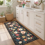 DUKINO 2x5 Runner Rug, Floral Washable Rug for Kitchen Non Slip, Black - Image 3