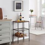 VECELO 2 Sets Tall End Table with Metal Basket,Nightstand with Shelf Storage Organizer, Wood Night Stand with Metal Frame, Waterproof for Bedroom, Living Room, Bathroom - Image 7