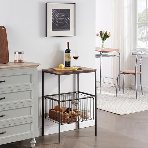 VECELO 2 Sets Tall End Table with Metal Basket,Nightstand with Shelf Storage Organizer, Wood Night Stand with Metal Frame, Waterproof for Bedroom, Living Room, Bathroom - Image 7