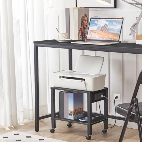 HOOBRO 2-Tier Printer Stand with Charging Station, Under Desk Printer Table, Printer Cart with Storage Shelves, Shelf for Small Spaces, for Home Office, Black BK38UPS01 - Image 2