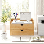 Bamboo Desk Organizer with Drawers, Desktop Storage for Office Supplies - Image 2