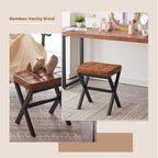 Foot Stool Small Ottoman Foot Rest Padded Foot Stool Desk for Under Office Desk Vanity Stool Bamboo Footstool Sofa Footrest Shoe Stool Small Foot Stools (Black Legs + Patterned Brown) - Image 6