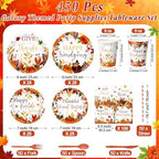 450 Pcs Tableware Set, Serve 50, Orange, Happy Friendsgiving - Image 2