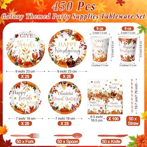 450 Pcs Tableware Set, Serve 50, Orange, Happy Friendsgiving - Image 2