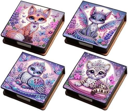 4Pcs Purple Animals PU DIY Diamond Art Painting Sticky Notes Holder (640 Blank Notepads) Cube Note Box Mosaic Craft Set for Office Accessories Desk Office Workplace by Unknown