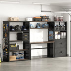 FLEXIMOUNTS 129"L Modular Garage Storage Cabinet with Workbench, Black by FLEXIMOUNTS