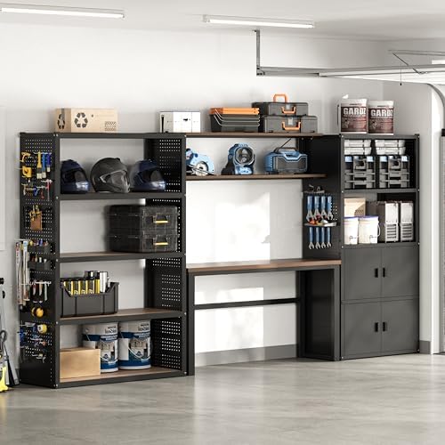 FLEXIMOUNTS 129"L Modular Garage Storage Cabinet with Workbench, Black by FLEXIMOUNTS