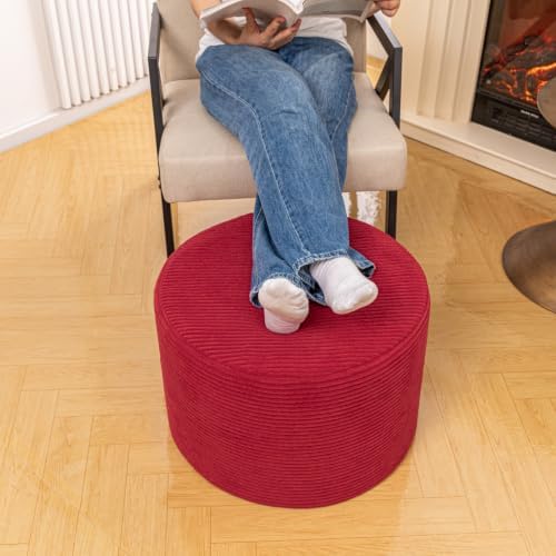 Poofieotto Round Pouf Ottoman, Couch Foot Rest,Burgundy 20x14In - Image 4