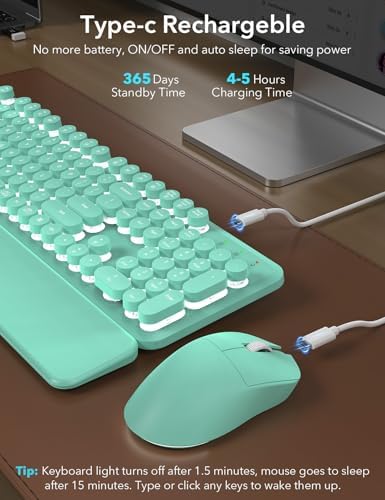Wireless Keyboard and Mouse Backlit - Typewriter, Magnetic Wrist Rest - Image 4