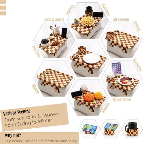 Nnewvante Checkerboard Couch Armrest Table, 3 in 1 Clip-on Table Rubberwood - Image 2