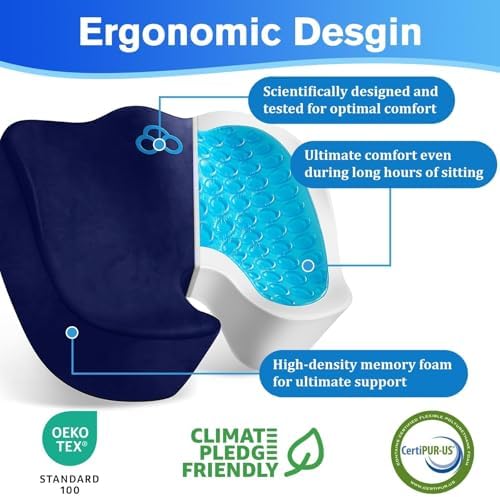 CushyOasis Seat Cushion, Gel Memory Foam Office Chair Cushions, (Blue) - Image 2