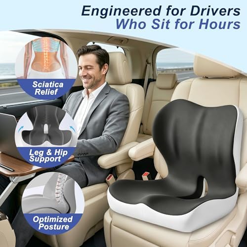 Seat Cushion for Office Chair and Car, Ergonomic Memory Foam Seat Cushion with Lumbar Support Pillow, Orthopedic Cushion for Sciatica & Back Pain, Dark Gray & Light Gray - Image 6