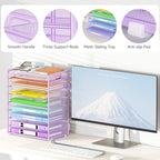 Cawukege 9 Tier Paper Organizer with Handle, Purple Large Capacity Desk Organizer Mesh File Folder Letter Paper Tray Desktop Document Sorter for Classroom, School, and Office Accessories Organization - Image 4