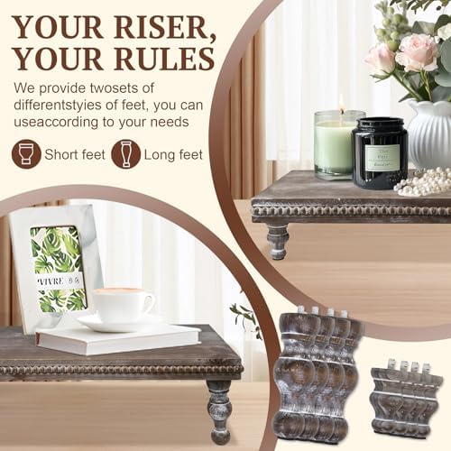 MAONAME Wood Display Risers Set of 3, Vintage Brown Wooden Pedestal Stand - Image 3