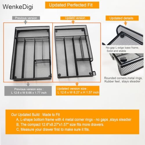 2-Pack 6-Compartment Mesh Office Drawer Organizer Tray, Black - Image 5
