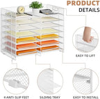 Marbrasse Desktop Literature Organizer, 12 Compartments Mesh Paper Organizer Desk Organizers, Adjustable File Sorter Mail Center Paper Storage Cabinet Classroom Mailbox for Office Home School, White - Image 5
