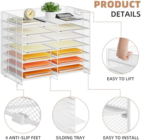 Marbrasse Desktop Literature Organizer, 12 Compartments Mesh Paper Organizer Desk Organizers, Adjustable File Sorter Mail Center Paper Storage Cabinet Classroom Mailbox for Office Home School, White - Image 5
