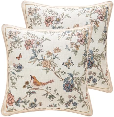 ISAENNE Designer Linen Throw Pillow Cover,Set of 2,18"x18"-Cornucopia A by Isaennehomedecoration