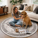 5FT Round Office Chair Mat for Hardwood Floor, Non-Slip Washable Tawny Grey - Image 3