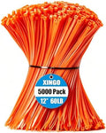 XINGO 5000 PCS Orange Zip Ties 12 Inch, 60 LBS Tensile Strength, Self-Locking Nylon Plastic Nylon PA66 Wire Ties for Indoor and Outdoor Use by XINGO