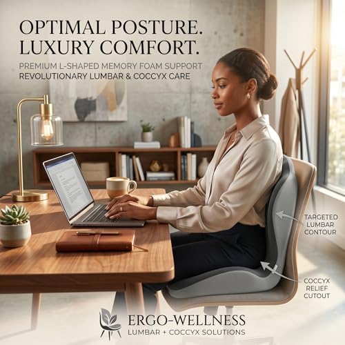 Memory Foam Seat Cushion with Lumbar Support, Ergonomic L-Shaped Car & Office Chair Cushion for Long Sitting, Orthopedic Coccyx Pillow for Sciatica & Back Pain Relief for Truck Drivers, Gaming & Home - Image 3