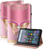 Case for Amazon Fire HD 8 / Fire HD 8 Plus (12th/10th Generation,2024/2022/2020), Folio Stand PU Leather Wallet Cover with Elastic Band & Card Slots for Fire HD 8 Tablet 8 Inch - Pink Butterfly by TUOLISG