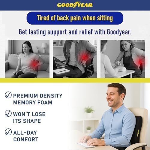 Goodyear Lumbar Support Pillow for Office Chair and Car Seat - Memory Foam Lumbar Pillow & Back Brace Support Posture Corrector, Lower Back Pain Relief - Image 2