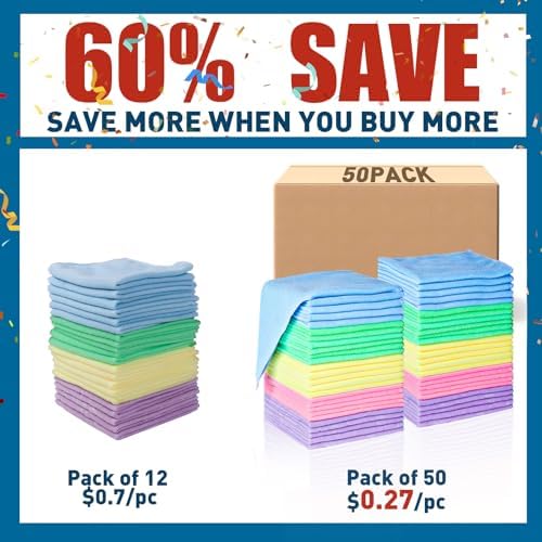 TEAWOO Microfiber Cleaning Cloths-100 Pack, Microfiber Towels Bulk, Towels for Cars & Home, Cleaning Rags 5 Colors Assorted (12x12 inches) - Image 2