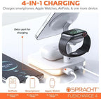 Spracht Flex Charge 4, 4-in-1 Wireless Charging Stand | 25W Fast Charger, Magnetic Connection -Works for Smartphone, Watch, Ear Buds, Qi-Enabled Devices | Nightlight, Magnetic Charging Stand (White) - Image 3