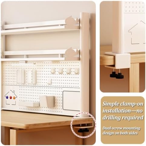 Metal Desktop Bookshelf with Pegboard, Clamp on Desk Organizer Shelf, Multi-Tier Desktop Hutch for Dorm Room, Countertop Storage Display Rack, Desktop Bookcase for Study Offices - Image 5