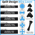Oleitodh 1" 3/4" 1/2" 3/8" 1/4" OD Split Loom Tubing, 20ft Each, 5 Sizes - Image 2