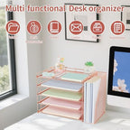 AUPSEN Rose Gold Desk Organizers and Accessories, 5-Tier Desktop Paper File Organizer with Removable File Holder, Desk Accessories & Workspace Organization for Home Office Supplies (Rose Gold) - Image 4