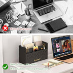 Bamboo Mail Organizer Countertop Pen Holder Wooden Desktop Storage Drawers - Image 5