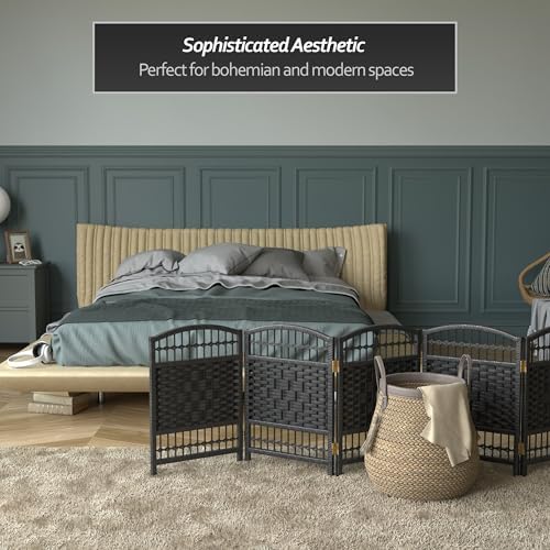 Red Lantern 2 ft. Short Fiber Weave Folding Screen - Black - 8 Panels - Image 6