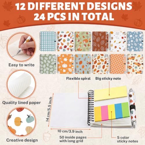 Fall Notebooks with Pens Bulk, 24 Sets, 5.5 x 4.7 Inch, Pumpkin - Image 4