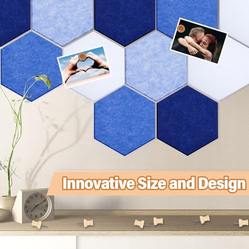 6.7 x 5.9 in 16 Pcs Hexagon Cork Board Tiles, Felt Pin Boards, Blue - Image 5