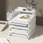 FANXIYQ Stackable Letter Trays, 4 Tier Metal Paper Tray & Desk Organizer, Stackable File Trays for Office & Home, Multi-Functional Document Tray with Fine Grid Design & Magnetic Labels,White - Image 7