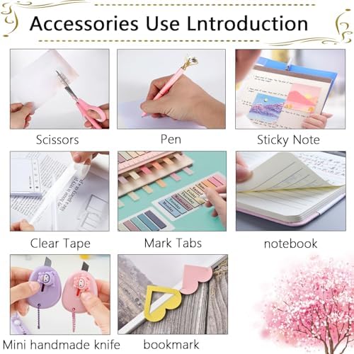 Office Supplies,Desk Accessories,Stapler and Tape Dispenser Set,1000 Staples,Staple Remover,Pen Holder,Folding Phone Holder,Journal Notebook,Ballpoint Pen,Scissor,Ruler,Clear Tape,Sticky Notes,Ect - Image 4