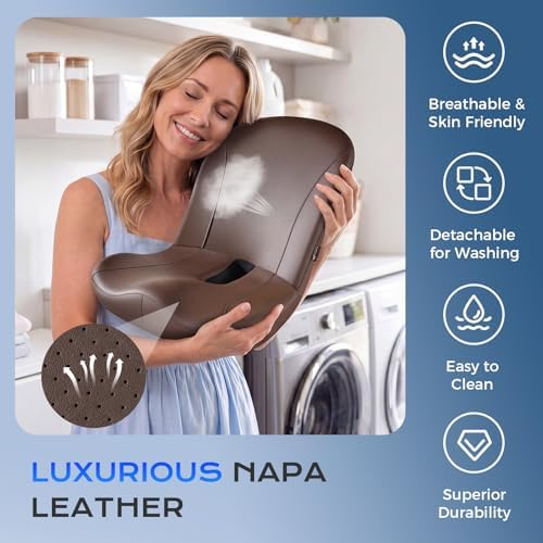 Coverado Car Seat Cushion and Lumbar Support Pillow One Piece, Napa Leather Memory Foam Ergonomic Back Support Driving Seat Cushion for Back Pain, Non-Slip Washable Cushion for Car, Driver, Office - Image 6