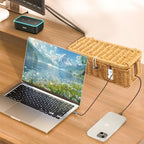 Cable Management Box - 2 Pack Cord Hider Organizer Boxs - Small & Medium Szie Power Cover Cord Box, Handwoven Rattan Cable Organizer for TV Computer USB Hub Power Strips & Cords - Image 4