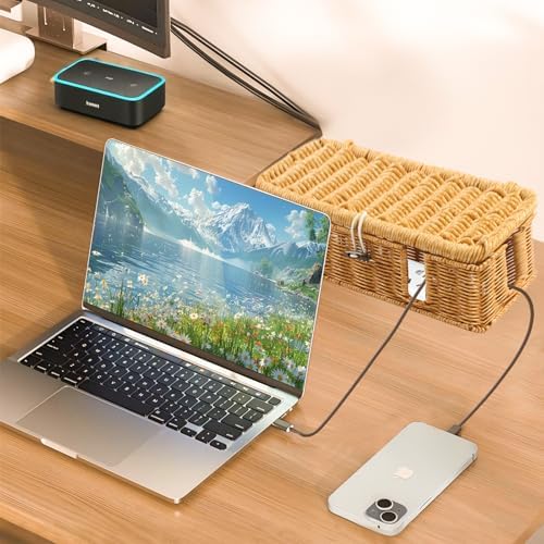 Cable Management Box - 2 Pack Cord Hider Organizer Boxs - Small & Medium Szie Power Cover Cord Box, Handwoven Rattan Cable Organizer for TV Computer USB Hub Power Strips & Cords - Image 4