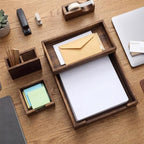 4 Pack Wood Office Supplies Desk Organizer Set for Front-load Documents Tray, Sticky Note Holder, Pen Cup, Stackable Small Letter Mail Sorter Tray, Workspace Decor for Women Men (Brown) - Image 4