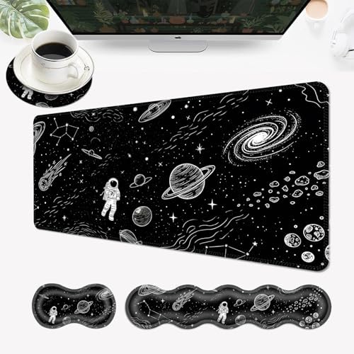 Desk Mat, Mouse Pad with Wrist Rest, 4-in-1 Large Mouse Pads for Desk, Ergonomic Mouse Pad and Keyboard Wrist Rest Gaming Keyboard Mat for Office,Astronaut Planet by EFGWSDER