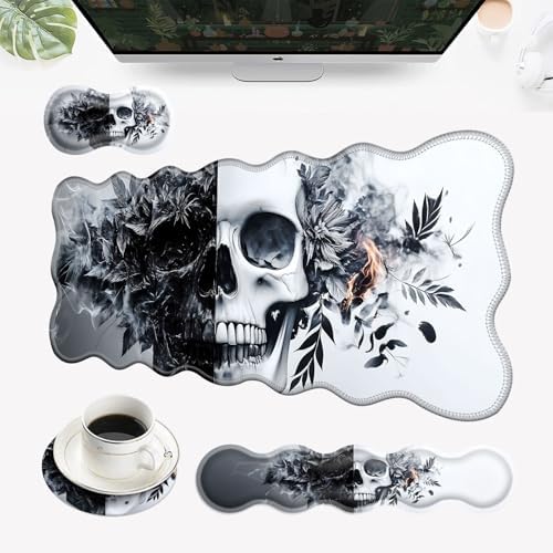 Desk Mat, Mouse Pad with Wrist Rest, 4-in-1 Large Mouse Pads for Desk, Ergonomic Mouse Pad and Keyboard Wrist Rest Gaming Keyboard Mat for Office,Funny Skull by EFGWSDER